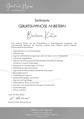 Zertifizierte Geburtshypnose Anbieterin Barbara Kohler